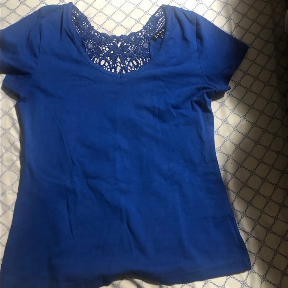 Blue lace short sleeved shirt